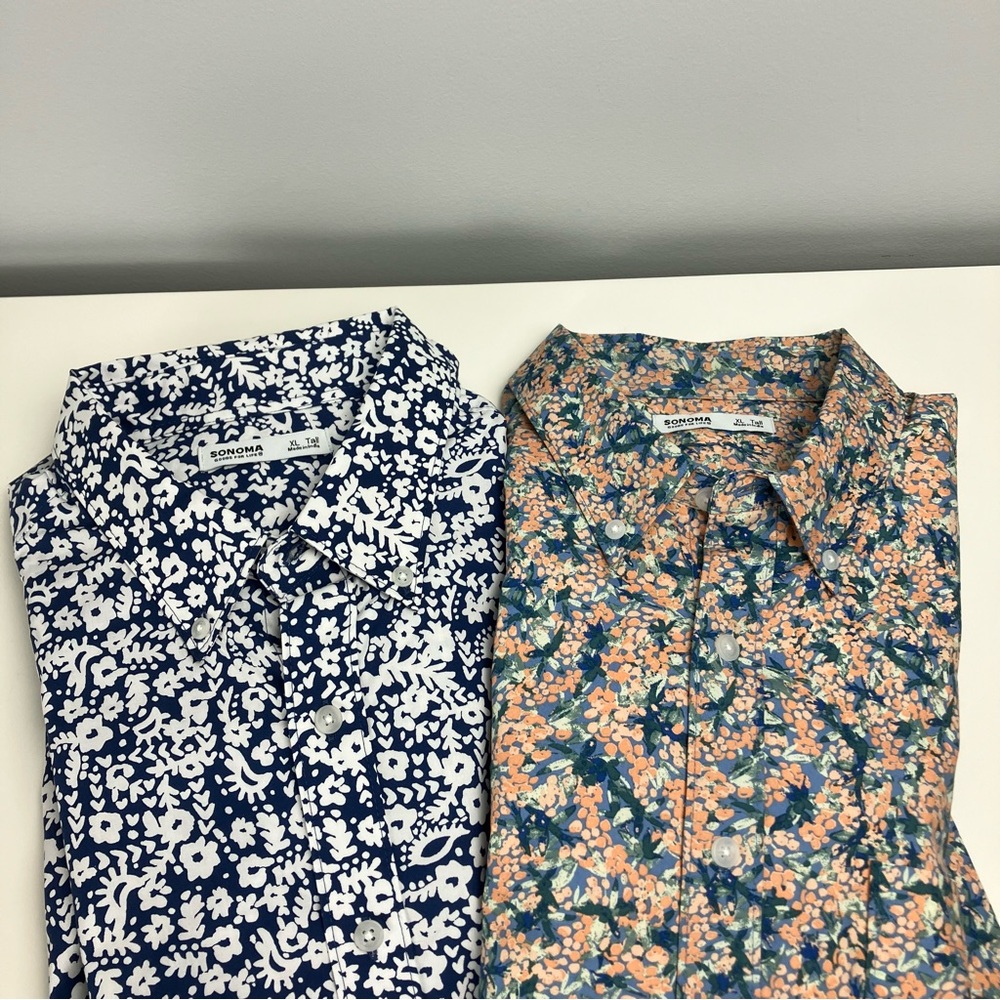 Sonoma Mens XL Tall Button Front Short Sleeve Shirt Bundle Floral Cotton Stretch